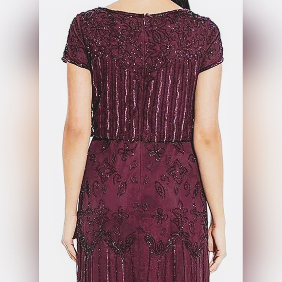 NWT, Adriana Papell, Cassis Colored, Simmering Beaded, Blouson Gown, Size 18W - Picture 7 of 14